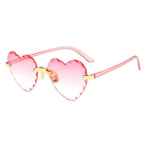 TEMP OUT OF STOCK! Pink Heart UV400 Sunglasses Gold Frameless Scalloped Edge - Picture 6 of 7